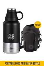 Dog Water Bottles Stainless Steel   Black Neoprene Case 32 oz