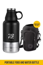 Dog Water Bottles Stainless Steel  & Black Neoprene Case 32 oz