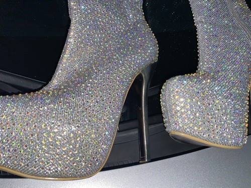 BELLA LUNA Knee High Heels Glitter Rhinestone Platform Boots 7.5M FREE SHIPPING - Picture 5 of 7