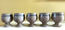 Jugtown Ware Goblets Footed Beige w/Blue Band Set of Five 3-1/4" NC Pottery