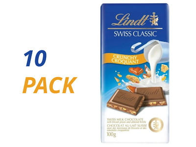 Lindt Swiss Classic Crunchy Milk Chocolate Bar   Bulk Deal: 10-Pack Lot 100g ea