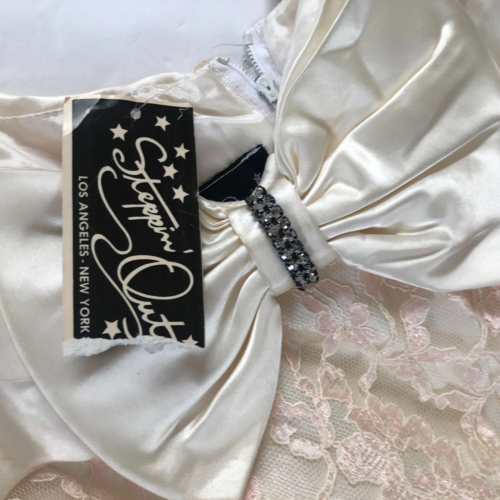 Vtg Steppin' Out 80s Formal Prom Dress Pink Frilly Lace Shiny Vtg 13 or Med NWT - Picture 13 of 15