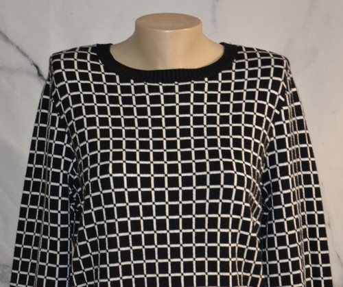 CHARTER CLUB Black White Sweater Large Long Sleeves - Picture 2 of 7