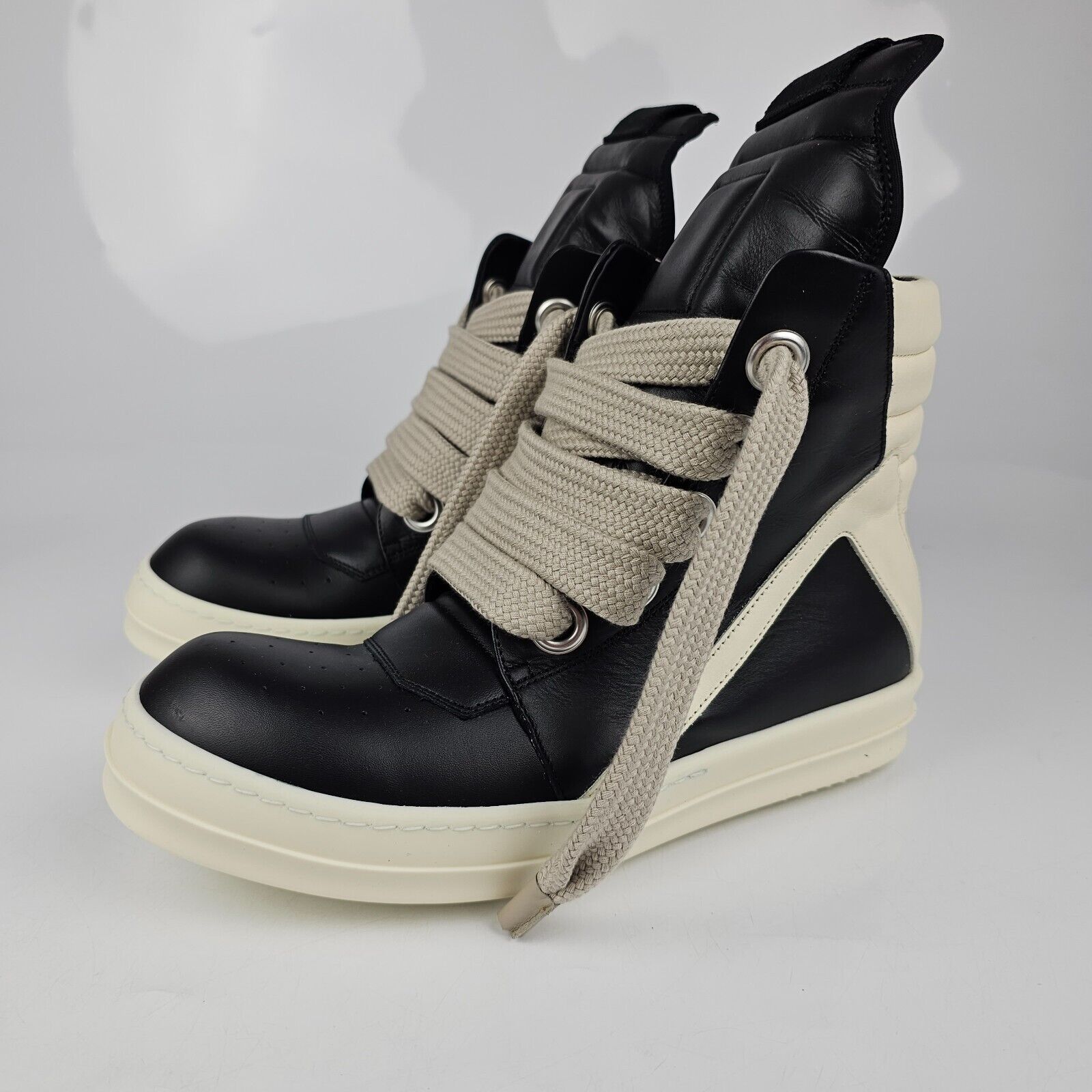 Rick Owens Geobasket Jumbo Laces Black/Milk Sneakers New Size 42