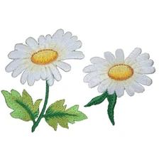 White Daisy Applique Patch Set - Gardening Flower Bloom Embroidered Badge 2-Pack