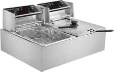 22.8QT/21.6L Electric Deep Fryer, Countertop Commercial Stainless Steel Dual Tan