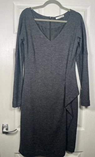 MAX Mara 100% Wool Grey Herringbone V Neck Dress EURO 44 UK 12 VGC