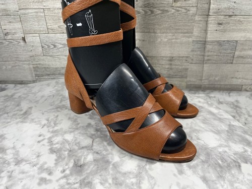 Miu Miu Sandals Women 37.5 / 7.5M Gladiator Shoes Brown Leather Block Ankle Wrap - Picture 2 of 21