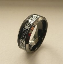 8mm TUNGSTEN CARBIDE BLACK IP PLATED MEN'S WEDDING BAND RING CELTIC PATTERN 7-15