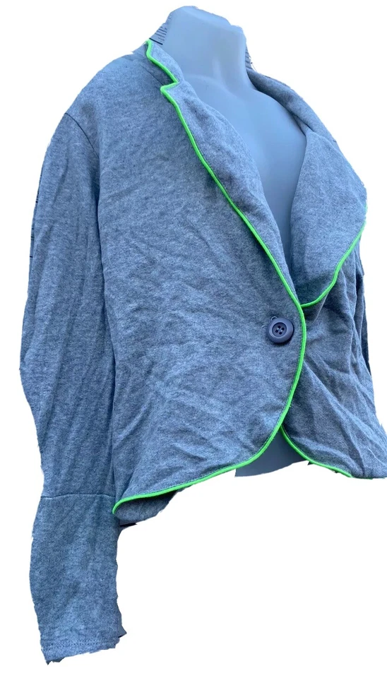 Jaqueta Blazer Sombra Jrs Tamanho Grande Cinza Acabamento Verde Neon Botão Único - Imagem 3 de 4