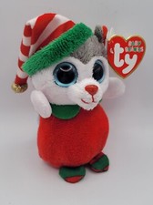 SHIPS FREE TY Baby Beanie JUNEAU Christmas Husky Dog Pup 4" MINI New Old Stock