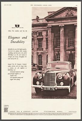 1958 Samuel Fox Silver Fox Rolls Royce Vintage Print Ad Classic Car Wall Art