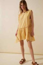 Free People Mini Dress Size M Gold Yellow Asymmetrical Hem Short and Sweet