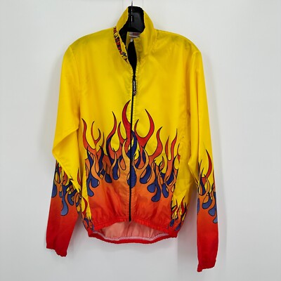 Vintage Pace Windbreaker Jacket Mens M Yellow Orange Flame Cyclist Running 90s