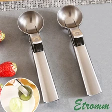 2PCS Ice Cream Scoop Stainless Steel Easy Trigger Cookie Watermelon Dough Spoon