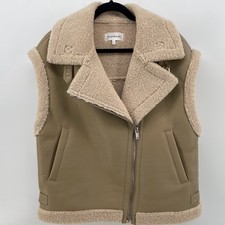 Heartloom Womens Xander Vest Tan Wheat Sherpa Faux Leather Relaxed Fit L