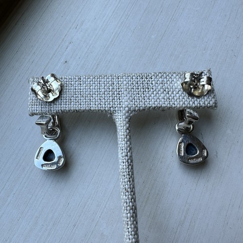VTG Barse 925 Sterling Silver Labradorite 1" Earrings Triangle Shape Blue 7.5g - Picture 3 of 5