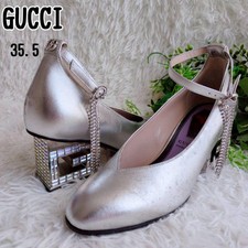 GUCCI GG Marmont Jeweled High Heels, Silver, Size 35.5