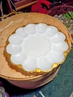 Vintage Anchor Hocking White Milk Glass Deviled Egg Plate Gold Trim 10" Easter