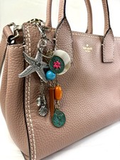 Starfish Shell Bag Charm Key Chain Silver Tone Gold Chains Blue Orange Beads