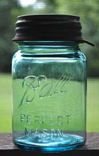 Vintage 1923~1933 BALL PERFECT MASON BLUE PINT CANNING JAR w/ ZINC LID ~ MOLD #8