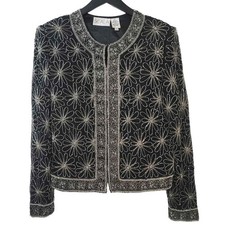 Vintage Beaded Silk Jacket Black Scala Evening Cocktail Formal Wedding Small