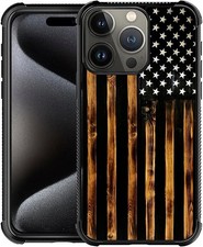 DJSOK Case for iPhone 16 Pro 16 Max, Classic wood grain old flag