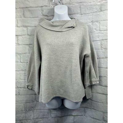 Maria Bellentani grauer enger Strick Wollpullover Gr XS 8 10 Perlenkragen Oversize