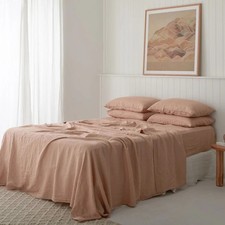 3 Pieces Linen in Dusty Pink Flat sheet 2 Pillowcases Twin Full Queen Bedding