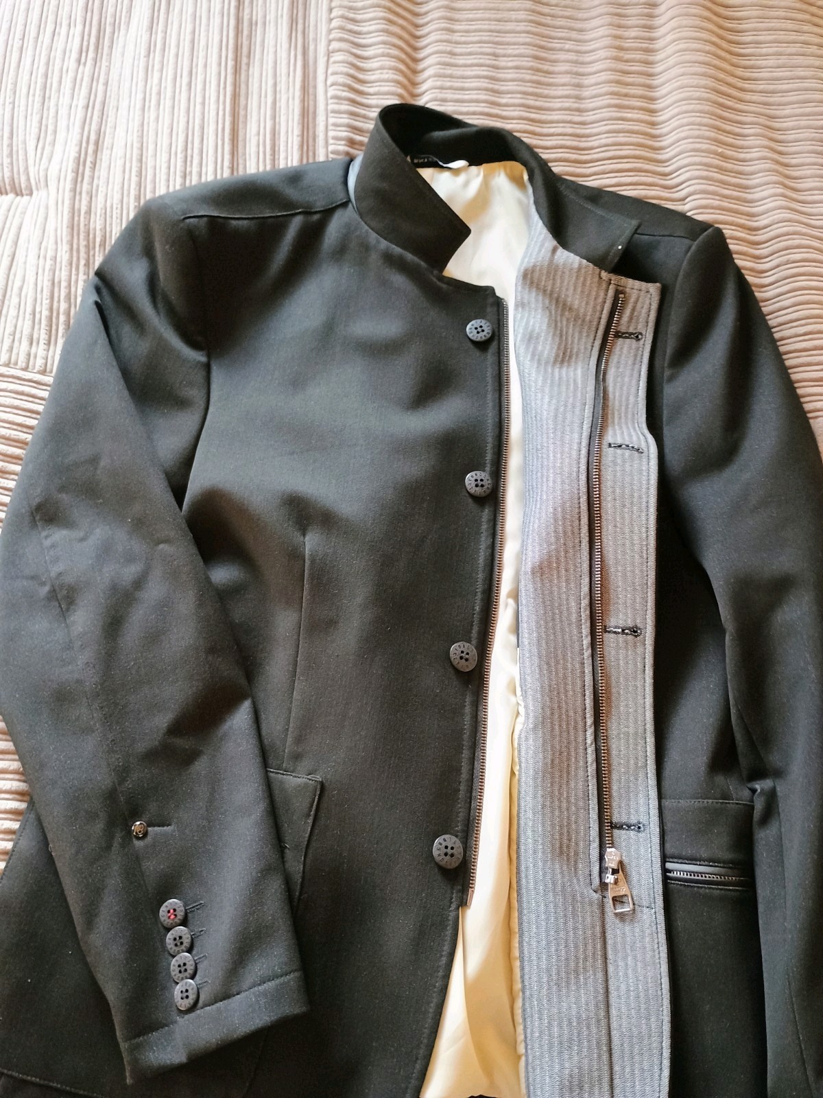 RNT23 black Tonal Striped Poly Zip Blazer Jacket Sport Coat 3XL/56 46