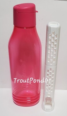 Tupperware Infuser Bottle ECO Triangle Fruit Herb Water 25 oz Flip Top Cap Pink