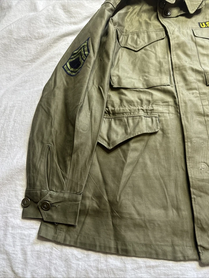 VTG WWII M43 New NOS 46L Field Jacket 40s Military Large Deadstock  WW2 Patched - Image 4 of 4