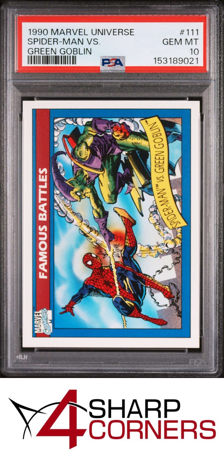1990 MARVEL UNIVERSE #111 SPIDER-MAN VS. GREEN GOBLIN PSA 10