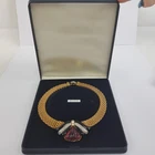 Ladies Gold Plated Panther Link Fancy Deep Pink Stone Necklace BOXED