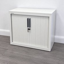 Steelcase Desk-Height Office Tambour Cupboard, 1 Adjustable Shelf, White, Loc...