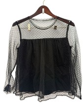 Banana Republic Sheer Polka Dot Long-Sleeve Black Top