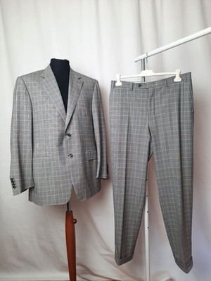 Canali Exclusive Herren Wolle S&W Anzug Karo und Streifenmuster Luxus Jacke Hose