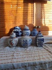 Vintage Ginger Jars. X 6 Various Designs And Shapes.  Lidded. Blue & White