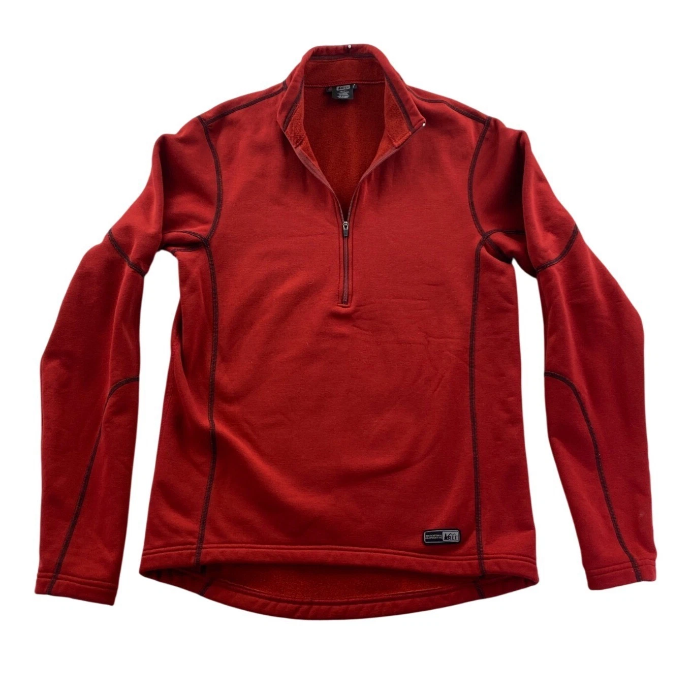REI Mens 1/4 Zip Fleece Jacket Size Large Red Stretch Pullover Performance