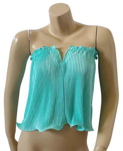 SHEIN Womens Size XS Mint Strapless Crinkle Split Neck Tube Crop Top Shirt NWT - Picture 1 of 7