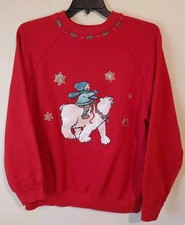 Vintage Ugly Christmas Sweatshirt Polar Bear Grandma 90s Measurements In Descr