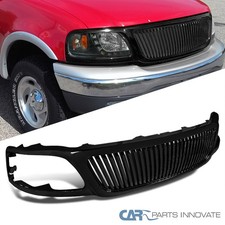 Fits 99-03 Ford F150 Expedition Glossy Black Front Vertical Bumper Hood Grille