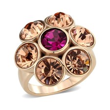 Women's Flower Ring, Multicolor Top Grade Crystal, Rose Gold Plated