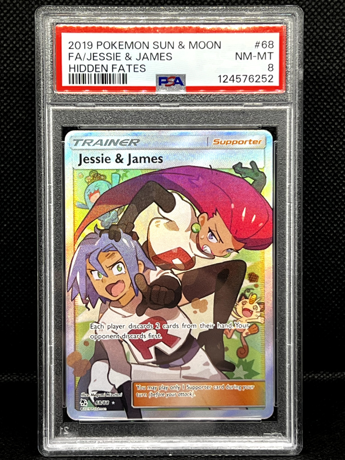 2019 Pokemon Sun & Moon Hidden Fates #68 Fa/Jessie & James Hidden Fates PSA 8