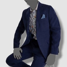 Bar III Men's Blue Linen Solid Slim 2-Piece Jacket  Pants Suit Size 38L 32W-34L