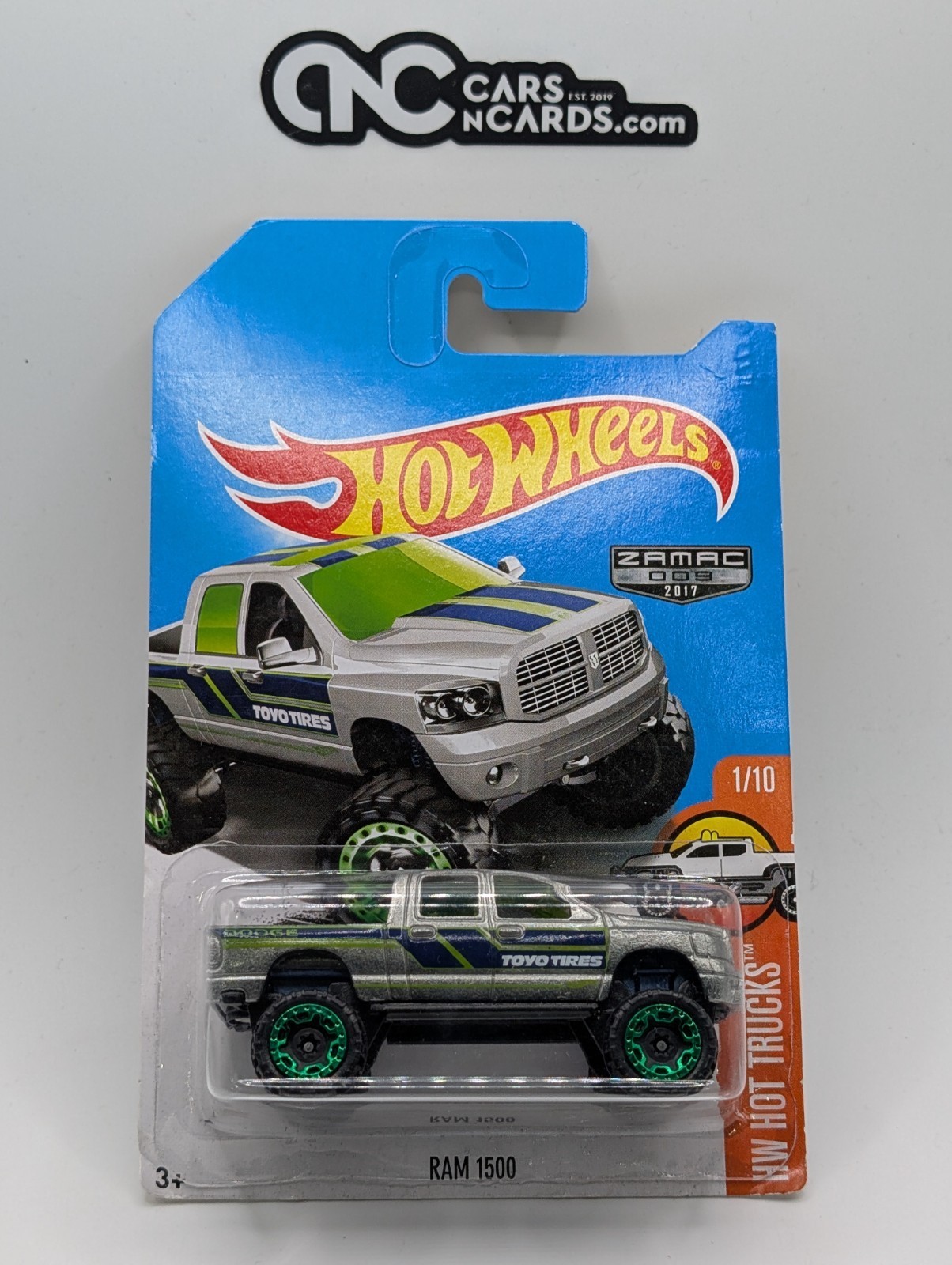 2017 Hot Wheels HW Hot Trucks 1/10 Ram 1500 ZAMAC 109/250 (Card Damage)