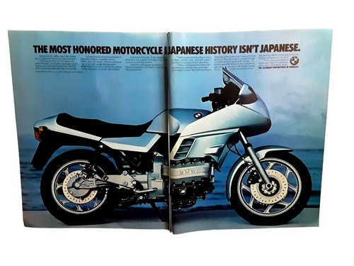 1984 BMW K100 Motorcycle Vintage Print Ad 2 Page Spread German Engineering