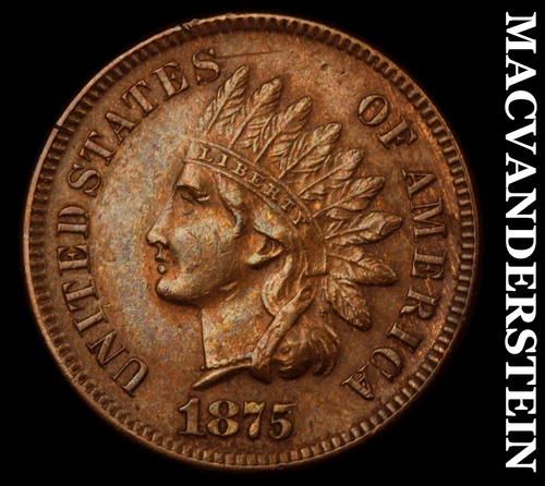 1875 Indian Head Cent- Semi Key- Choice Almost Unc+/ Uncirculated Luster #J1161