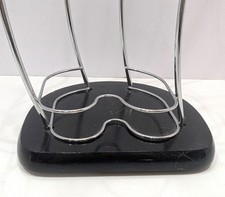 Vtg Chrome Wave CD Storage Tower Silver Wire Black Wood Base Holds 45 Atlantic?