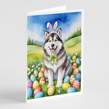 Caroline's Treasures Alaskan Malamute Easter Egg Hunt Greeting Cards Pack of 8